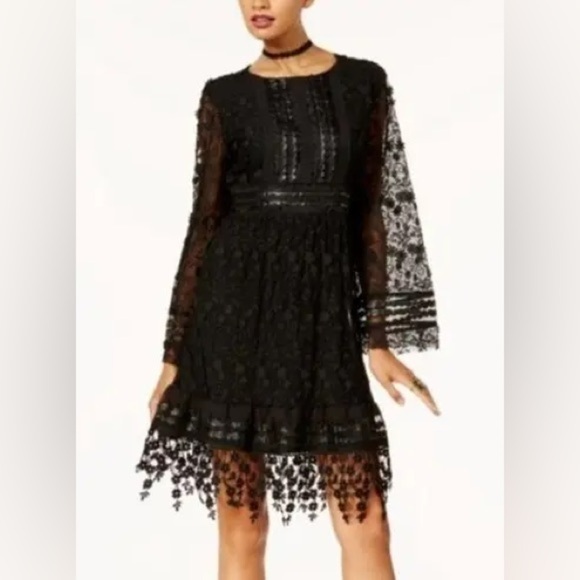Anna Sui Ruffled Floral Appliqued Tulle and Faux Leather Appliqued Organza Dress - Picture 1 of 6